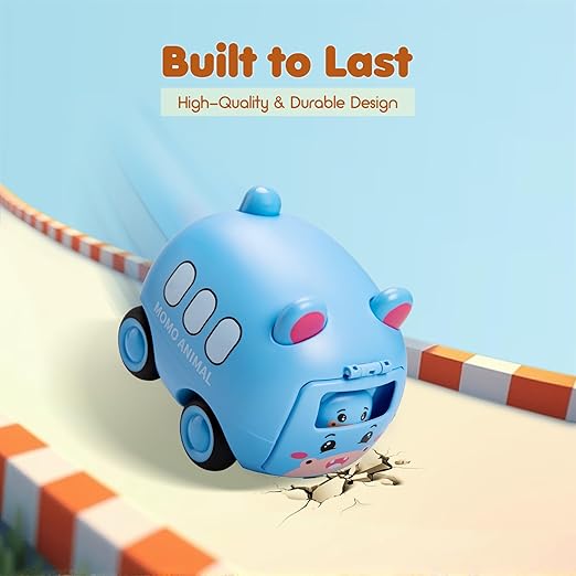 Push and Go Cars for Toddlers 1-3, 4 Pack Launcher Zoo Animal Car Toys for 1 to 4 Years