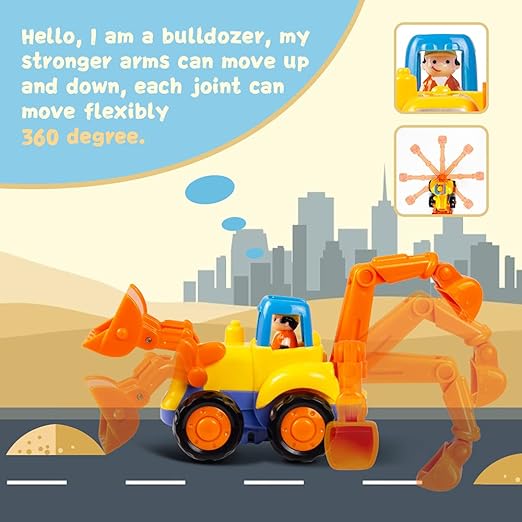 Woby Push and Go Friction Powered Car Toys Set Tractor Bulldozer Mixer Truck and Dumper for Baby Toddlers
