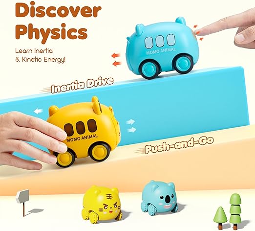 Push and Go Cars for Toddlers 1-3, 4 Pack Launcher Zoo Animal Car Toys for 1 to 4 Years