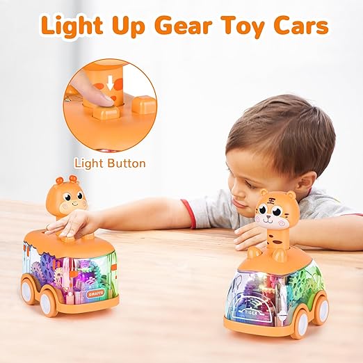 ShinySong Baby Toy Cars Press and Go Car for Toddlers, Light Up Toys for Kids, Giraffe & Tiger