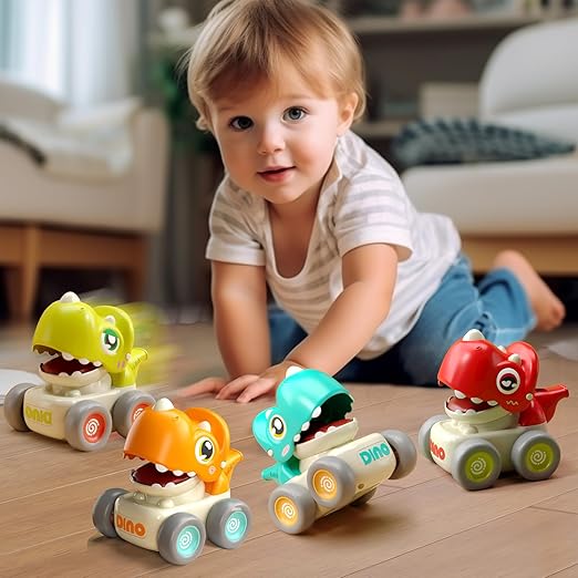 Dinosaur Car Toys for Toddlers 1-3, Press and Go Racing Cars Set, Baby Toys 18 Months, Whistle Vehicles for 1 Year Old Boys Girls